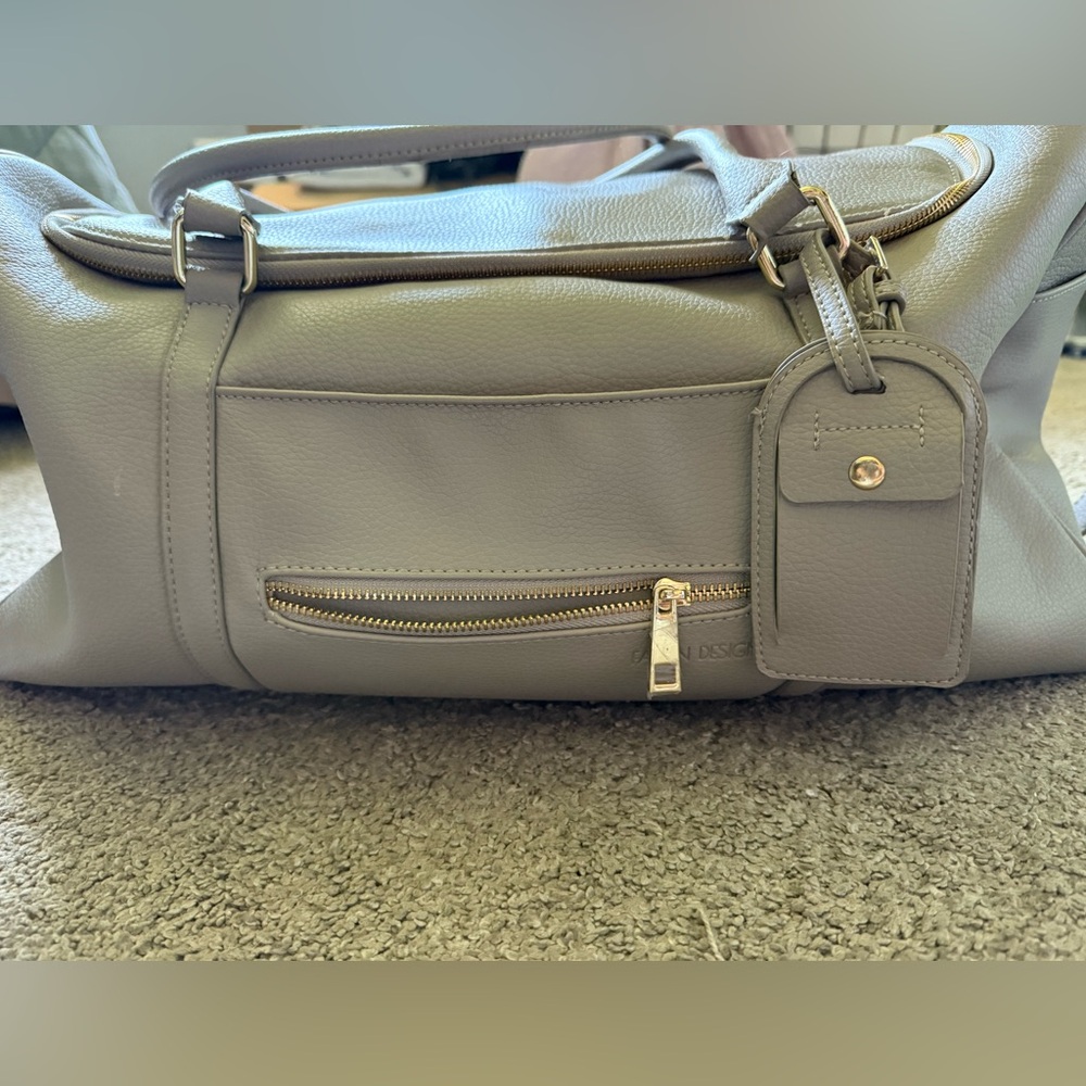 Fawn Design Gray Leather Duffle Bag